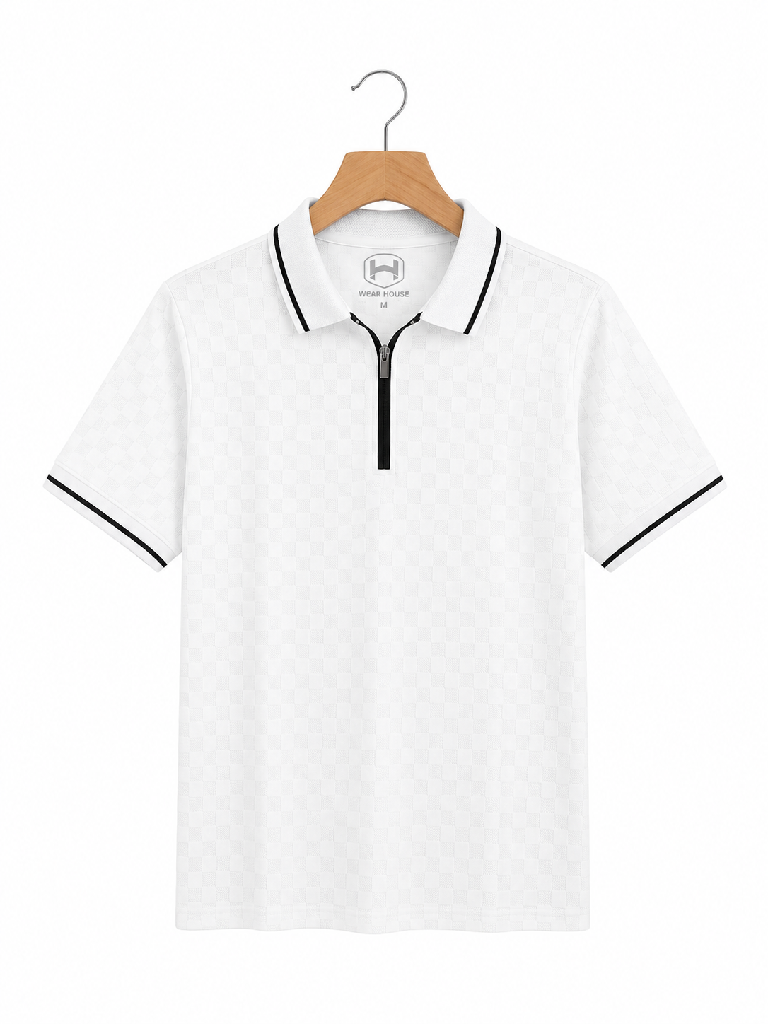 Knitted polo Chess lapel-zipper