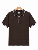 Knitted polo Chess lapel-zipper