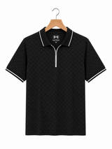 Knitted polo Chess lapel-zipper