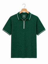 Knitted polo Chess lapel-zipper