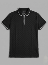 Knitted polo Chess lapel-zipper