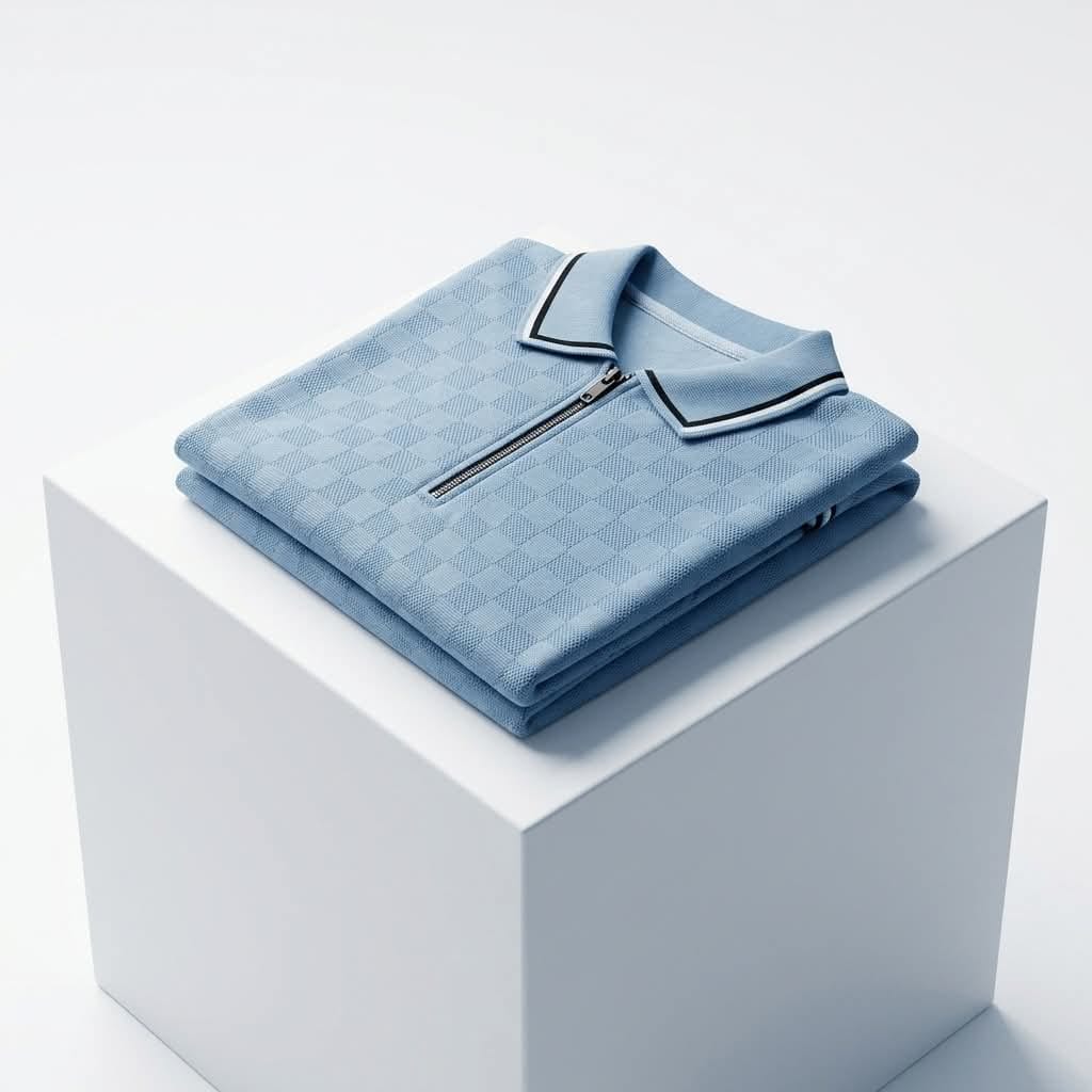 Knitted polo Chess lapel-zipper